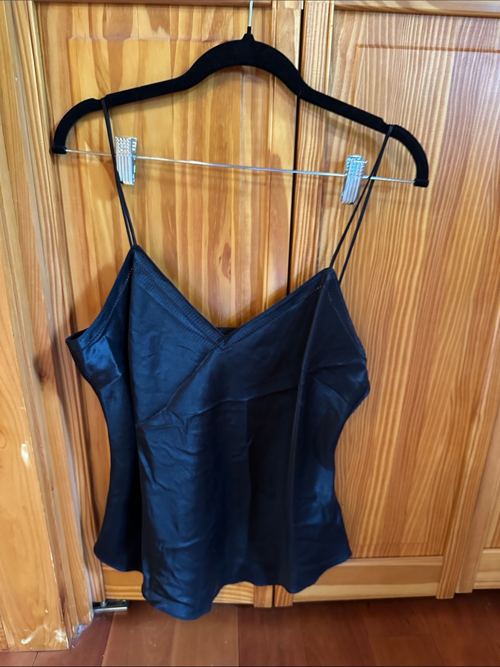 J. Crew Black Satin V-Neck Spaghetti Strap Cami